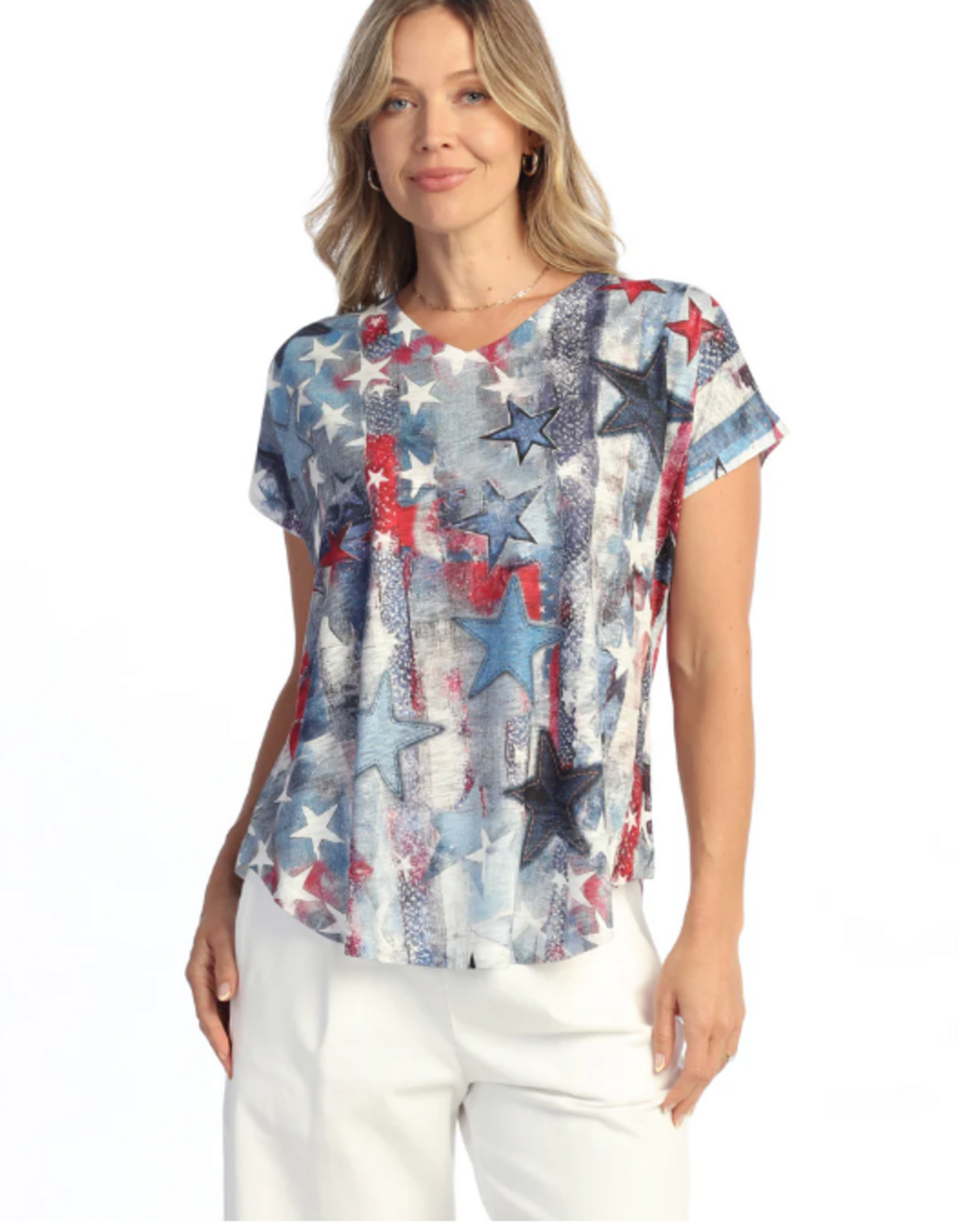 Jess & Jane Jess & Jane Glory Days Star Print V-Neck  S/S  Top