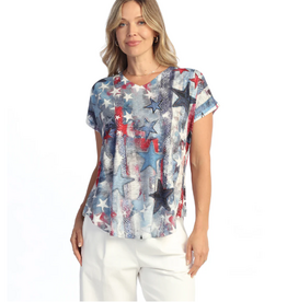 Jess & Jane Jess & Jane Glory Days Star Print V-Neck  S/S  Top