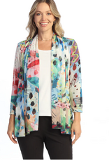 Jess & Jane Jess & Jane  Multi Color Crepe Mesh Drape 3/4 Sleeve Cardigan
