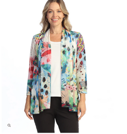 Jess & Jane Jess & Jane Multi Color Crepe Mesh Drape 3/4 Sleeve Cardigan