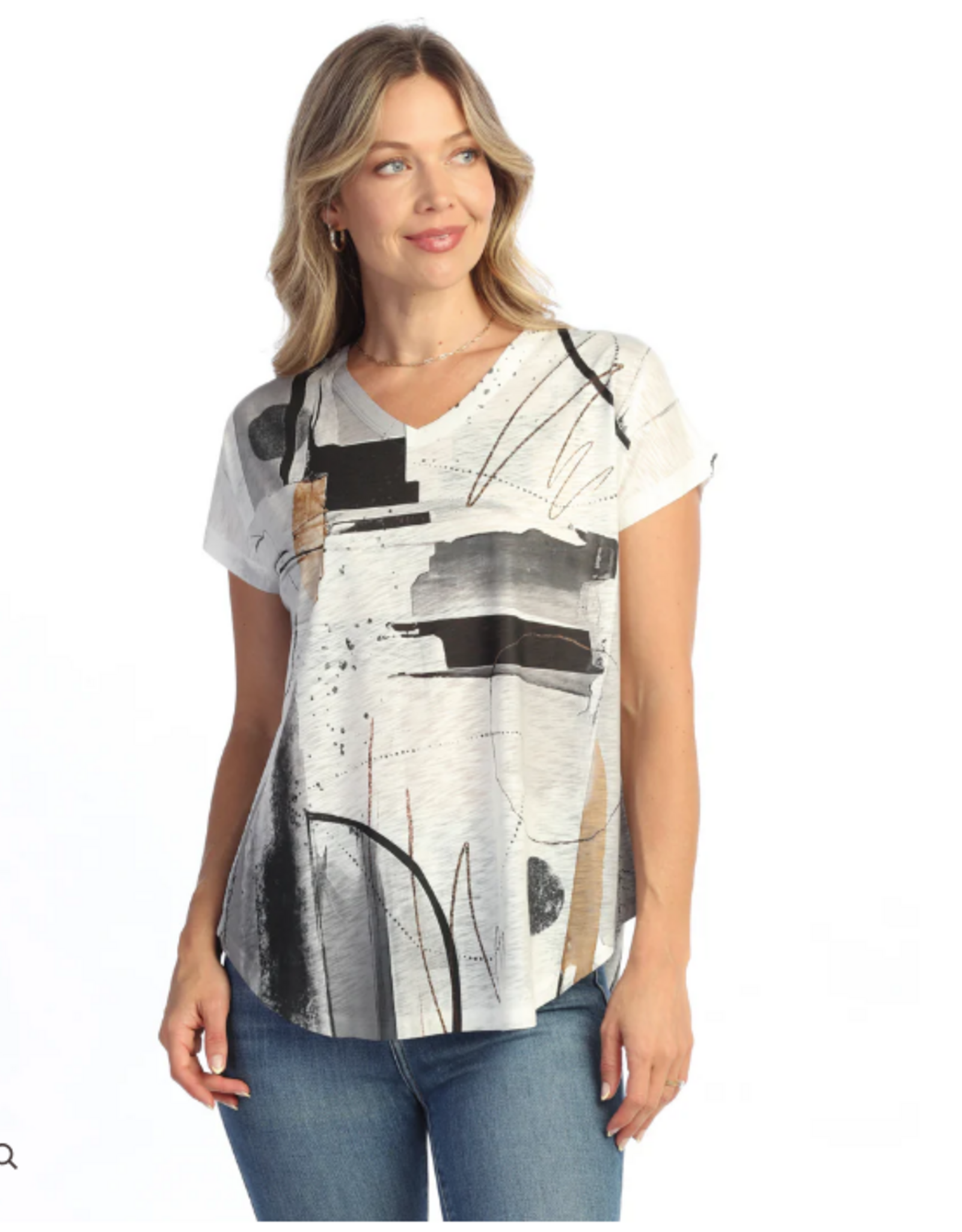 Jess & Jane Jess & Jane Tango  White Graphic Print  V-Neck S/S Top