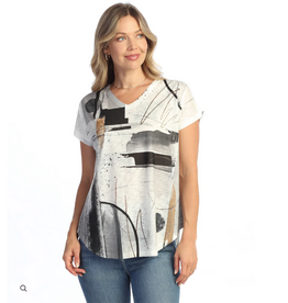 Jess & Jane Jess & Jane Tango  White Graphic Print  V-Neck S/S Top
