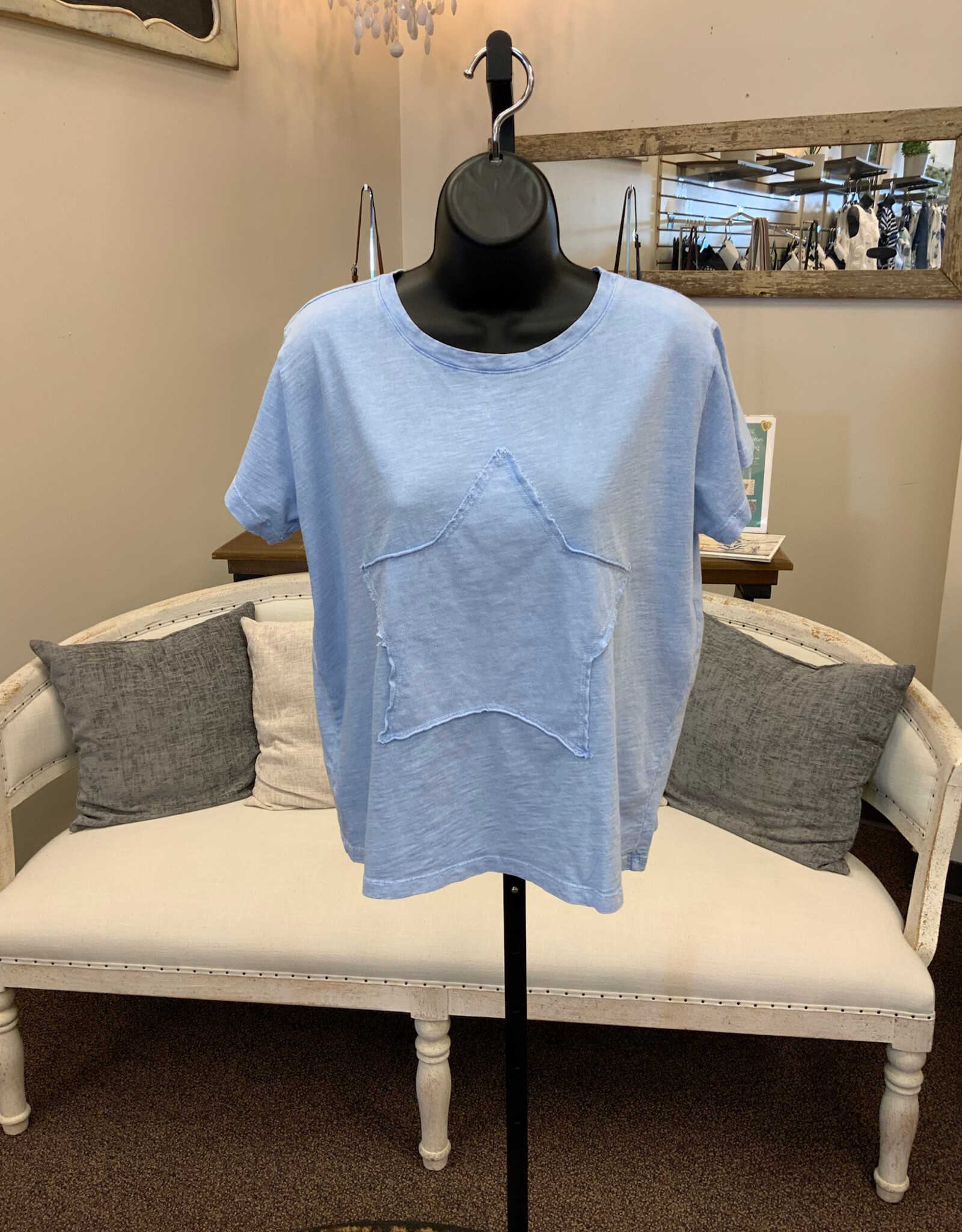 Cotton Lani Cotton Lani Sky Blue Round Neck S/S Graphic Star Top