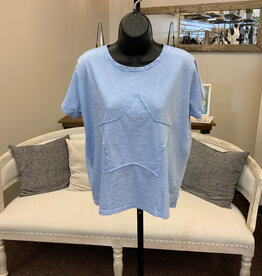 Cotton Lani Cotton Lani Sky Blue Round Neck S/S Graphic Star Top