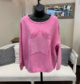 Cotton Lani Cotton Lani Pink Star Round Neck L/S 100% Cotton Top
