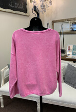 Cotton Lani Cotton Lani Pink Star Round Neck L/S 100% Cotton Top