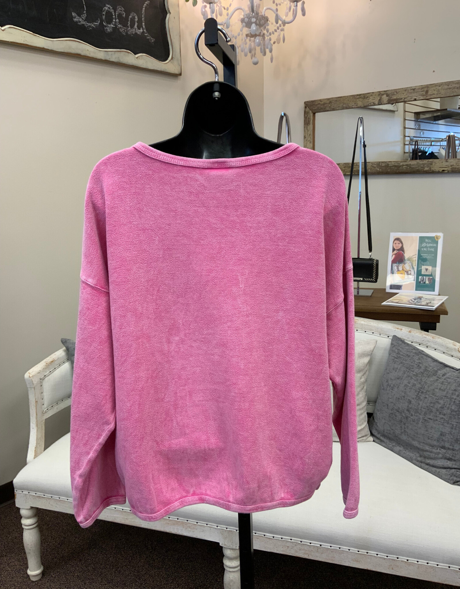Cotton Lani Cotton Lani Pink Star Round Neck L/S 100% Cotton Top