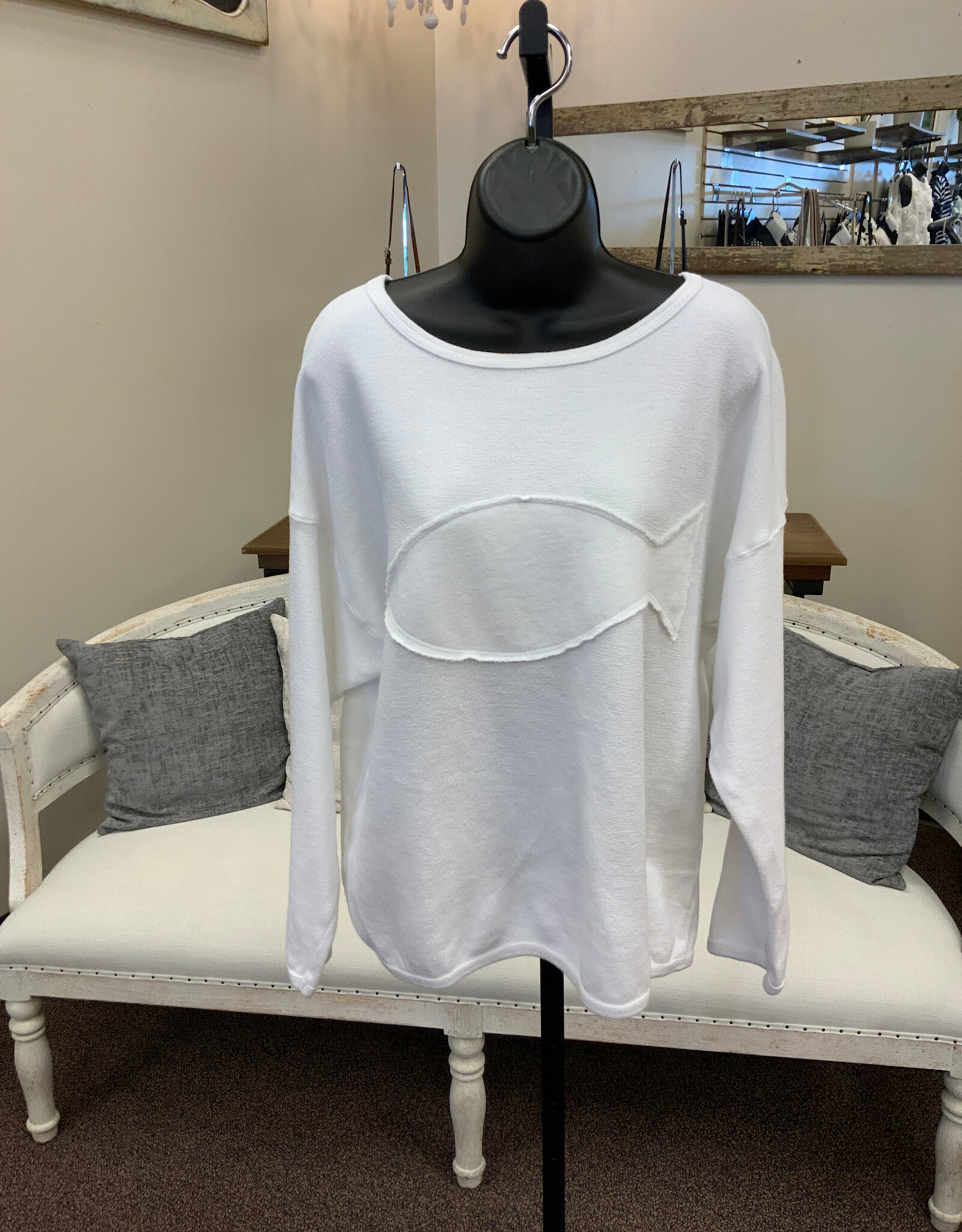Cotton Lani Cotton Lani White Fish Round Neck L/S 100% Cotton Top