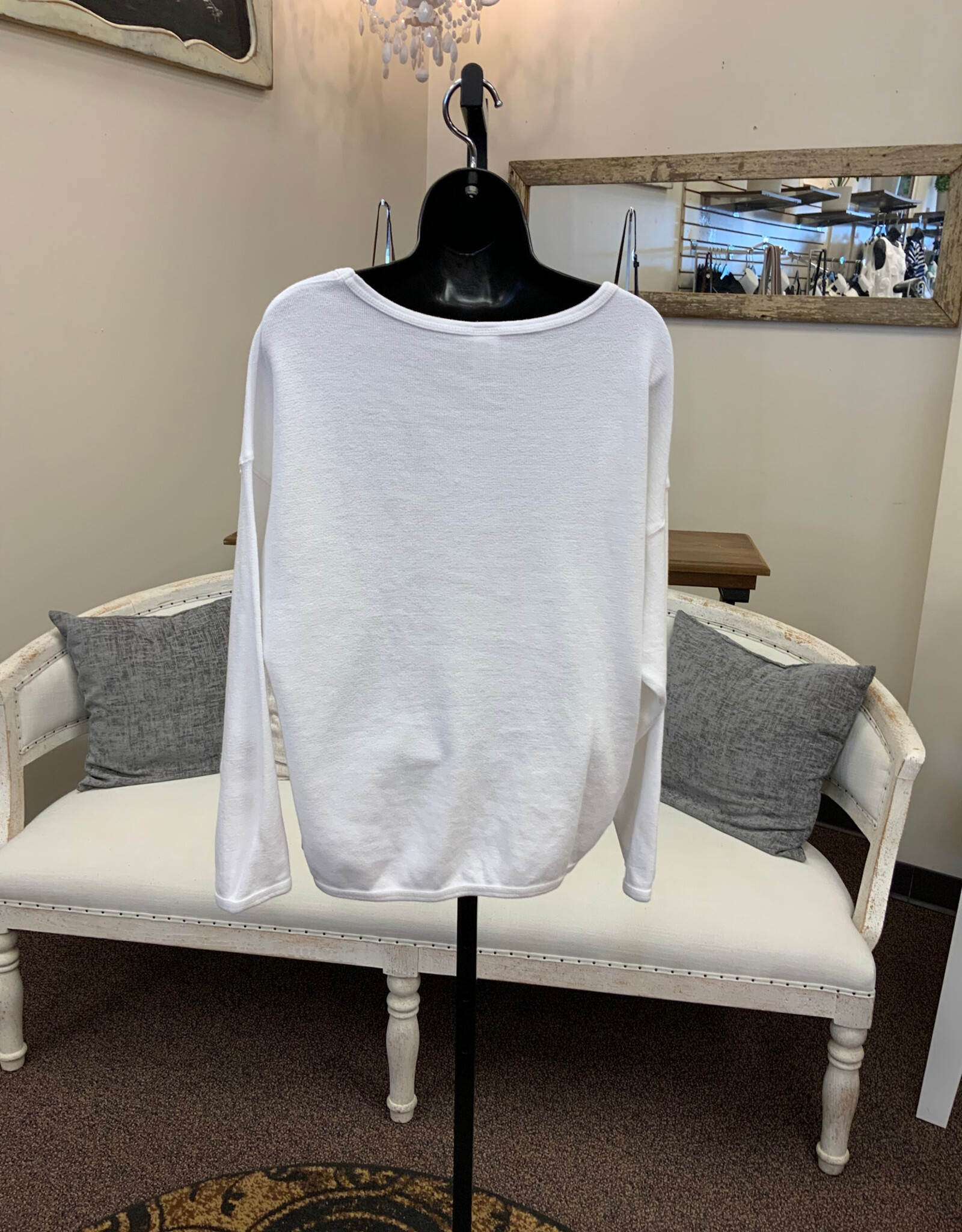Cotton Lani Cotton Lani White Fish Round Neck L/S 100% Cotton Top