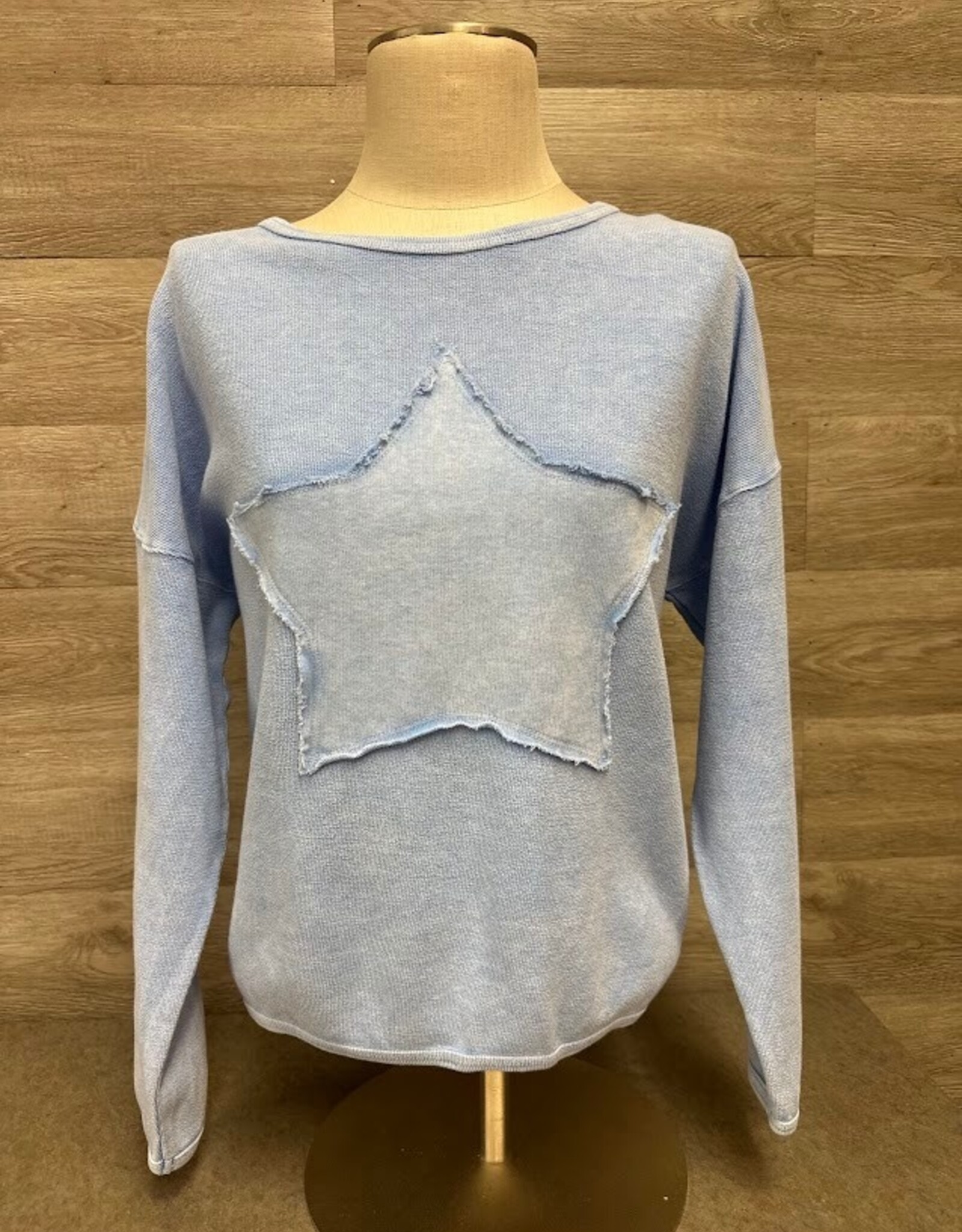 Cotton Lani Cotton Lani Sky Blue Star Round Neck L/S 100% Cotton Top