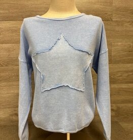 Cotton Lani Cotton Lani Sky Blue Star Round Neck L/S 100% Cotton Top