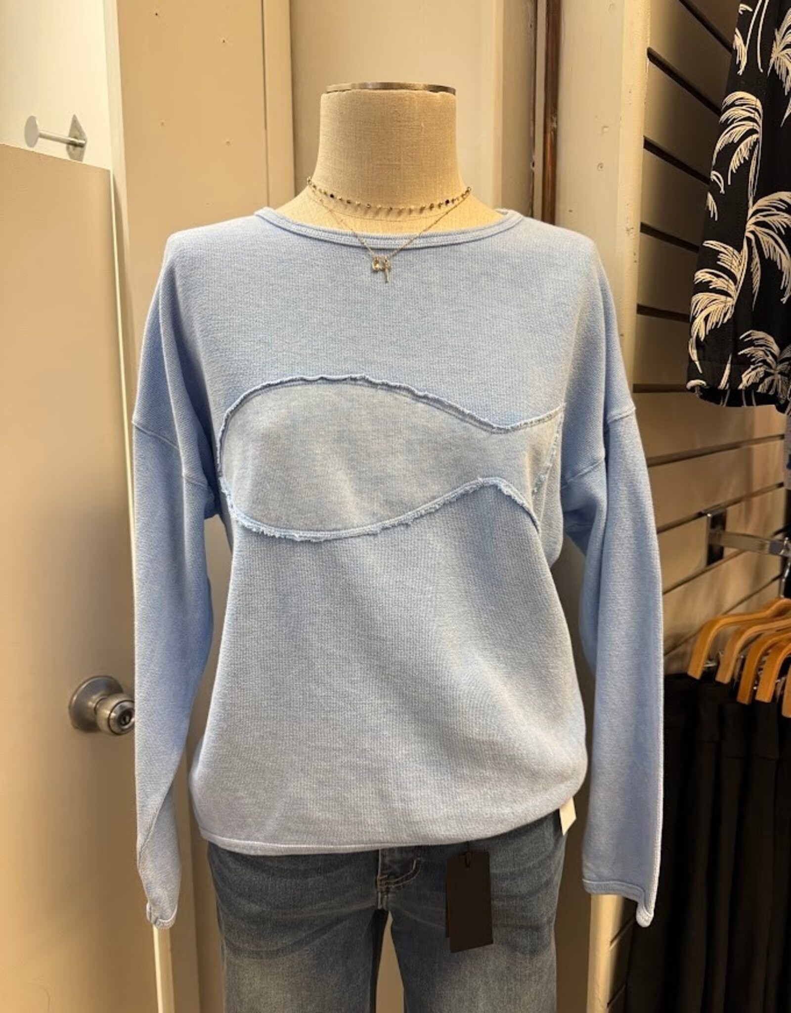 Cotton Lani Cotton Lani Sky Blue Fish Round Neck L/S 100% Cotton Top