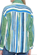 Tru Luxe Tru Luxe Green  painted Stripe Button Up L/S Top