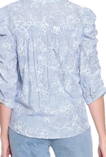 Tru Luxe Tru Luxe  Blue Stripe 3/4 Smock Sleeve  Button Up Top