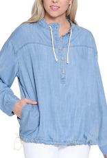 Tru Luxe Tru Luxe  Chambray  Long Sleeve Draw String Detail Top