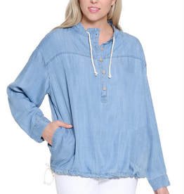 Tru Luxe Tru Luxe Chambray  Long Sleeve Draw String Detail Top