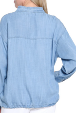 Tru Luxe Tru Luxe  Chambray  Long Sleeve Draw String Detail Top