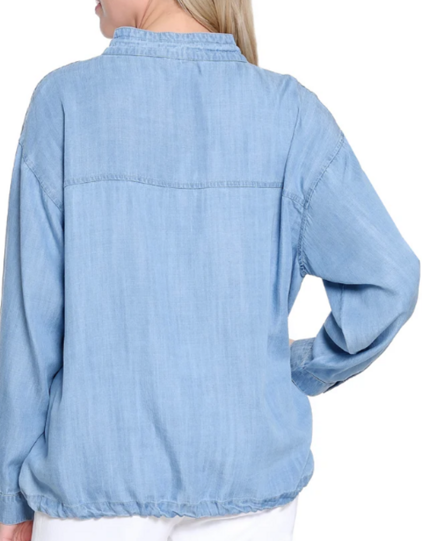 Tru Luxe Tru Luxe  Chambray  Long Sleeve Draw String Detail Top