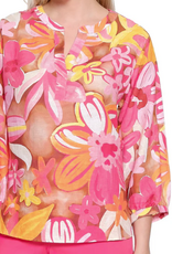 Tru Luxe Tru Luxe Pink Large Floral Print V-Neck  3/4 Sleeve Top