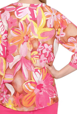 Tru Luxe Tru Luxe Pink Large Floral Print V-Neck  3/4 Sleeve Top