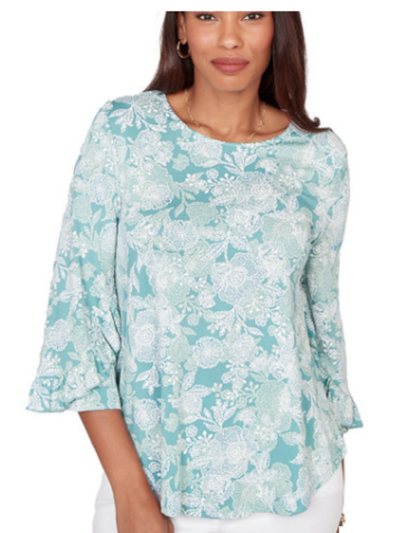 Ruby Rd Ruby Road Pacific Multi Floral 3/4 Sleeve Petite Top