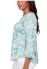 Ruby Rd Ruby Road Pacific Multi Floral 3/4 Sleeve Petite Top