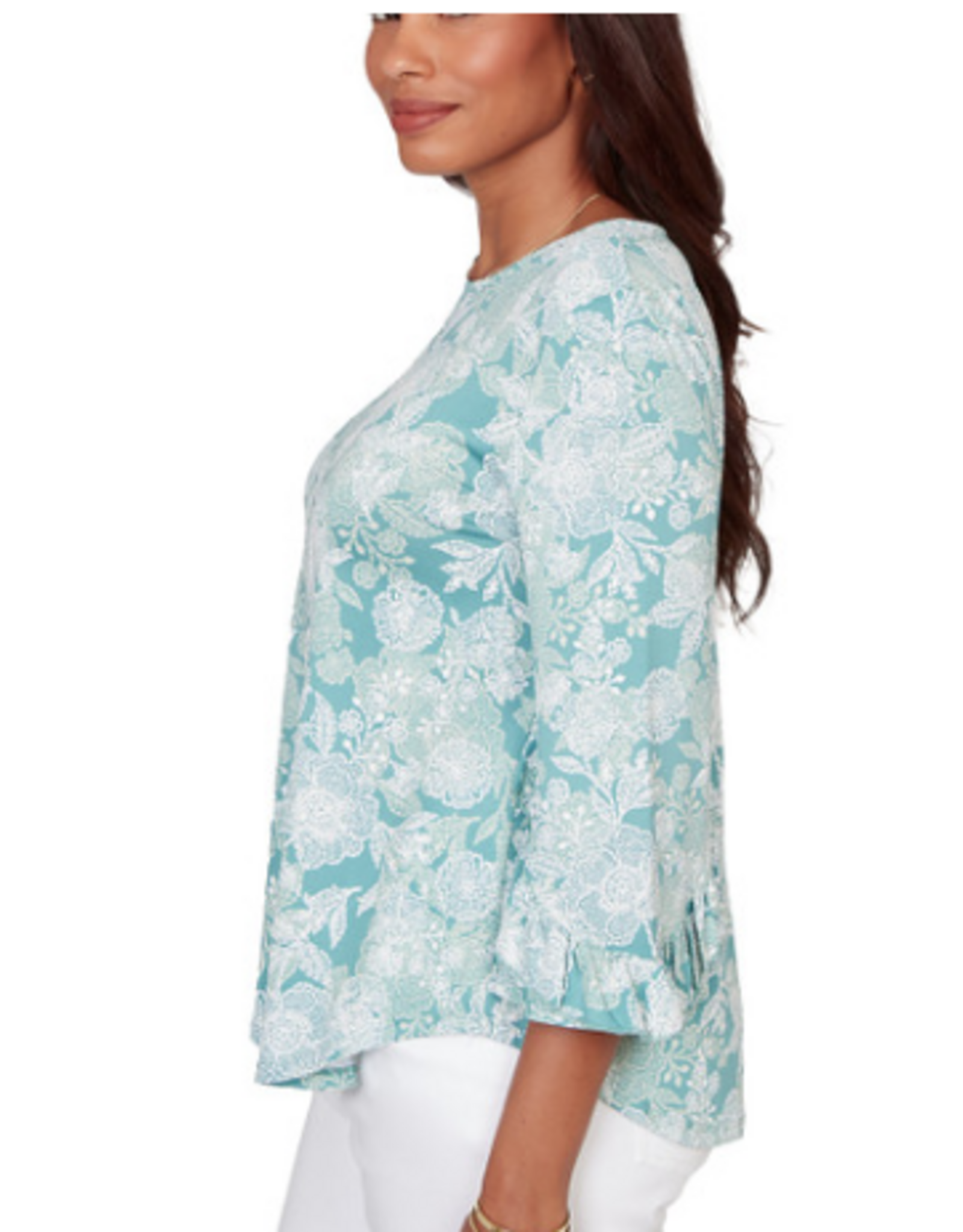 Ruby Rd Ruby Road Pacific Multi Floral 3/4 Sleeve Petite Top