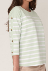 Ruby Rd Ruby Road  Sea Foam Stripe 3/4 Sleeve Button Detail Petite Top