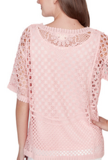 Ruby Rd Ruby Road  Light Rose Crochet 2-Piece  3/4 Sleeve Petite Top