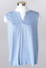 Keren Hart Keren Hart  Chambray Textured V-Neck Sleeveless Top