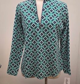 Lulu B Lulu Green/Navy GDEN Print 1/4 Zip L/S UPF 50+ Top