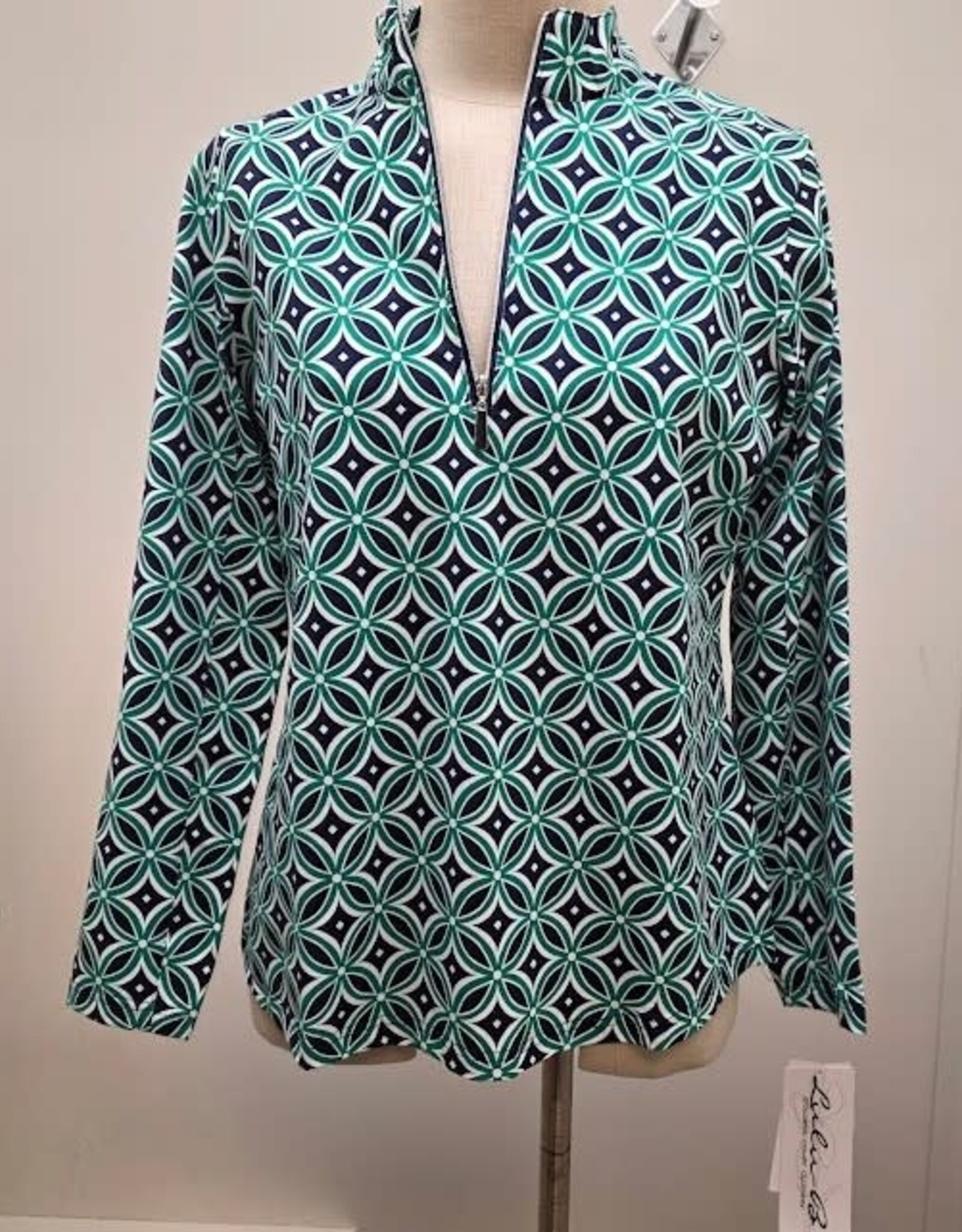 Lulu B Lulu Green/Navy GDEN Print 1/4 Zip L/S UPF 50+ Top