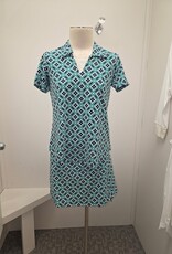 Lulu B Lulu B Green Navy GDEN Print V-Neck Collar UPF 50+  S/S Top