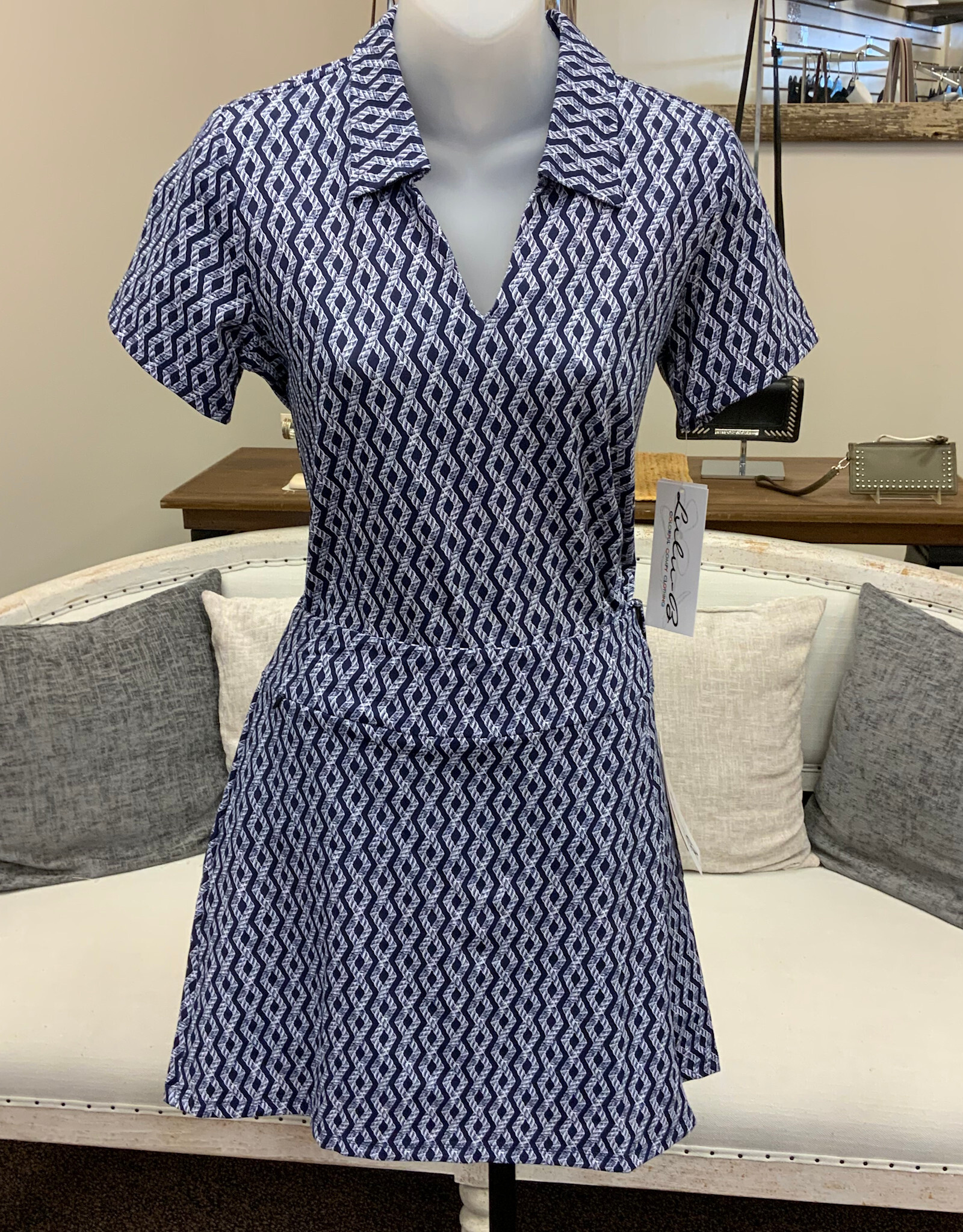 Lulu B Lulu B Navy RPNW Print V-Neck Collar UPF 50+  S/S Top