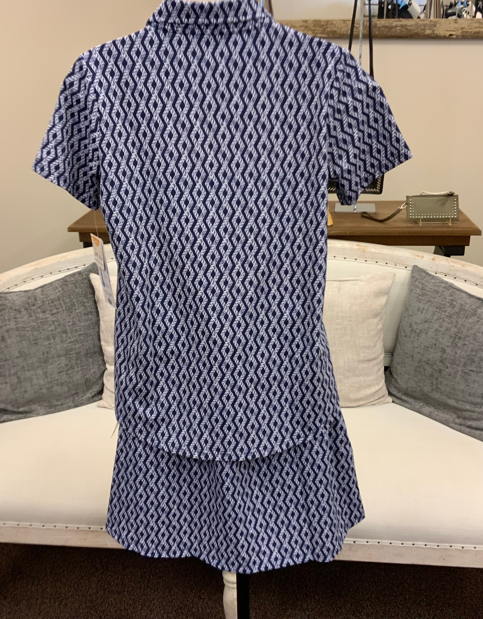 Lulu B Lulu B Navy RPNW Print V-Neck Collar UPF 50+  S/S Top