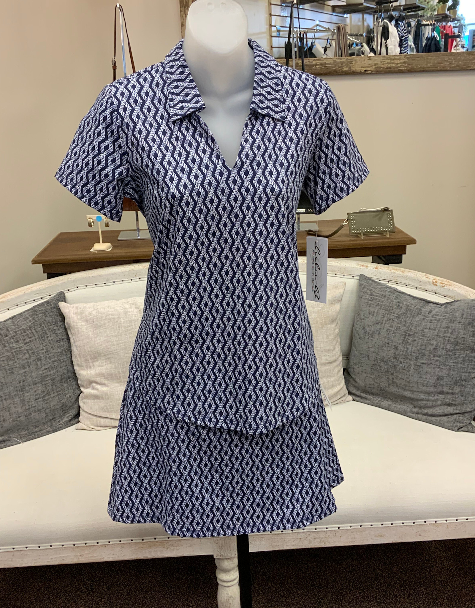 Lulu B Lulu B Navy RPNW Print V-Neck Collar UPF 50+  S/S Top