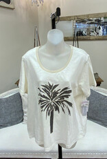 Democracy Tribal Round Neck Canvas  Palm Tree Graphic  S/S Top