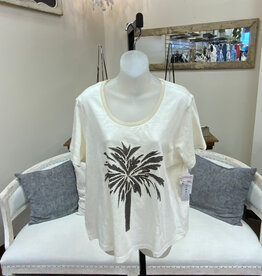 Democracy Tribal Round Neck Canvas  Palm Tree Graphic  S/S Top