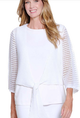 Multiples Multiples White  Tie Front 3/4 Sleeve Cardigan
