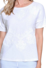 Ala Carte A La Carte White Applique Front Short Sleeve Knit Top