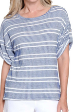 Ala Carte A La Carte Blue Stripe Roll  Short Sleeve Top