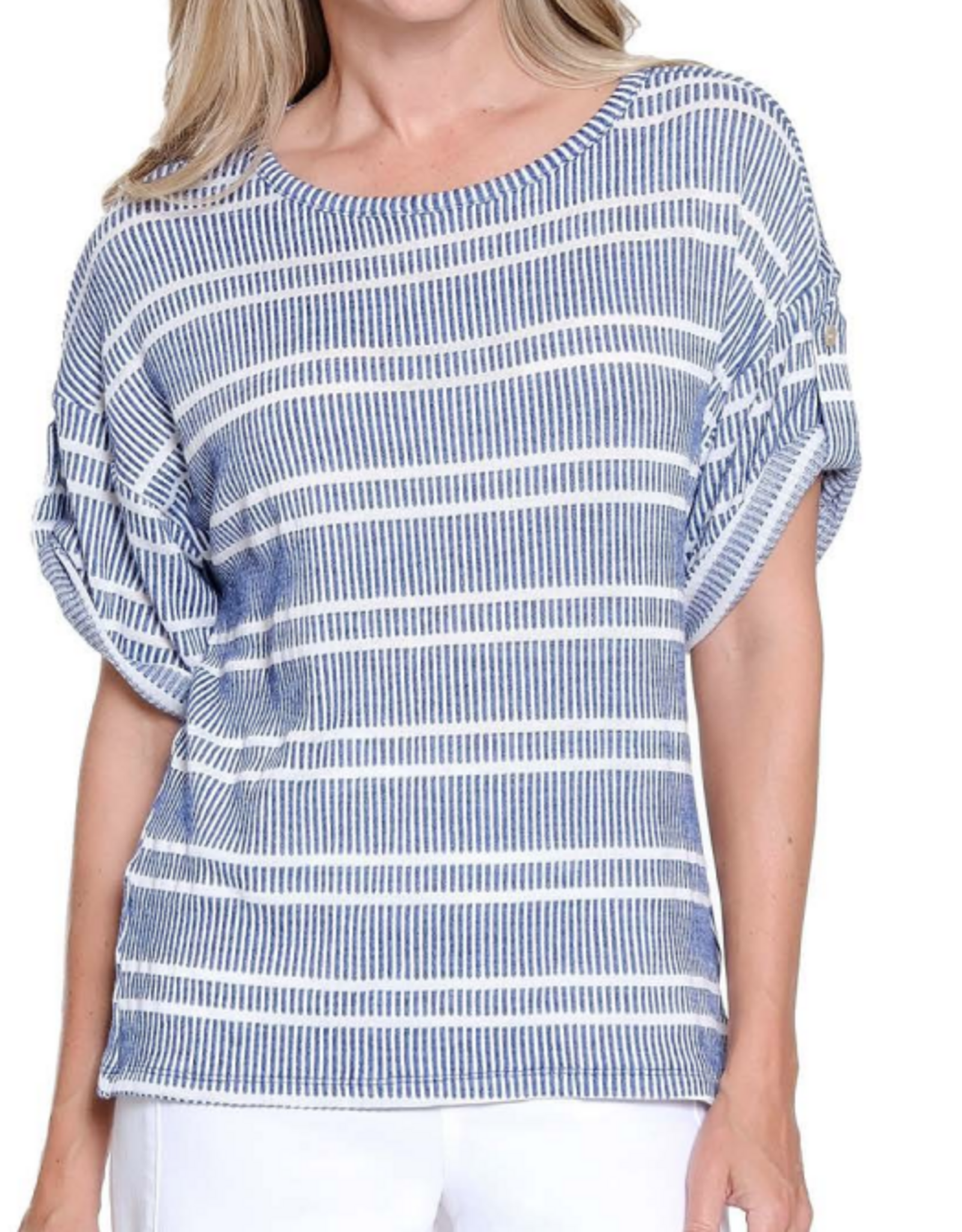 Ala Carte A La Carte Blue Stripe Roll  Short Sleeve Top