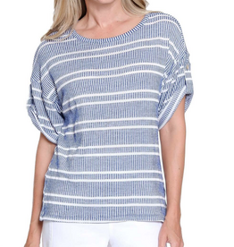 Ala Carte A La Carte Blue Stripe Roll  Short Sleeve Top