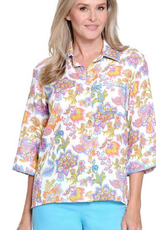 Ala Carte A La Carte Multi Color Button Up Crochet Trim Top