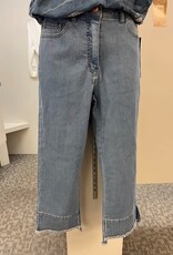 Slimsation Slimsation Light Indigo  Zip & Button Front Hi-Lo Hem Crop Pant