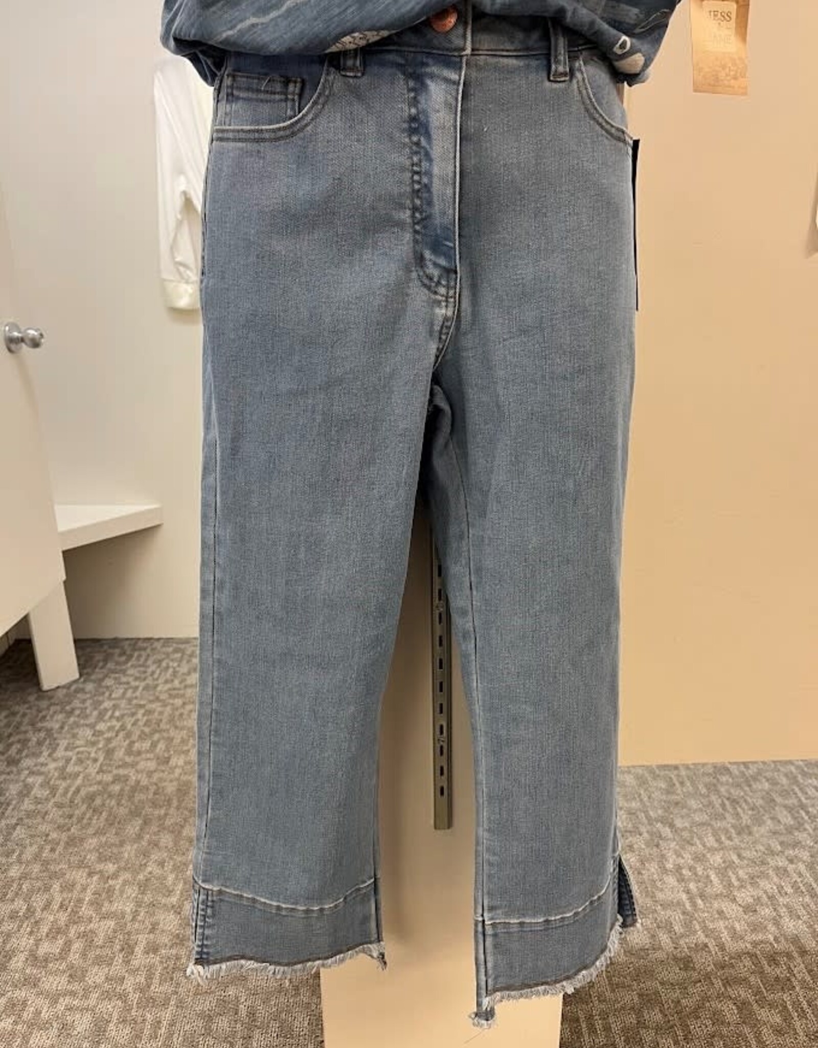 Slimsation Slimsation Light Indigo  Zip & Button Front Hi-Lo Hem Crop Pant