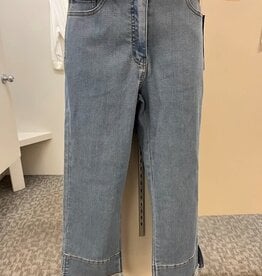 Slimsation Slimsation Light Indigo  Zip & Button Front Hi-Lo Hem Crop Pant