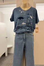 Slimsation Slimsation Light Indigo  Zip & Button Front Hi-Lo Hem Crop Pant