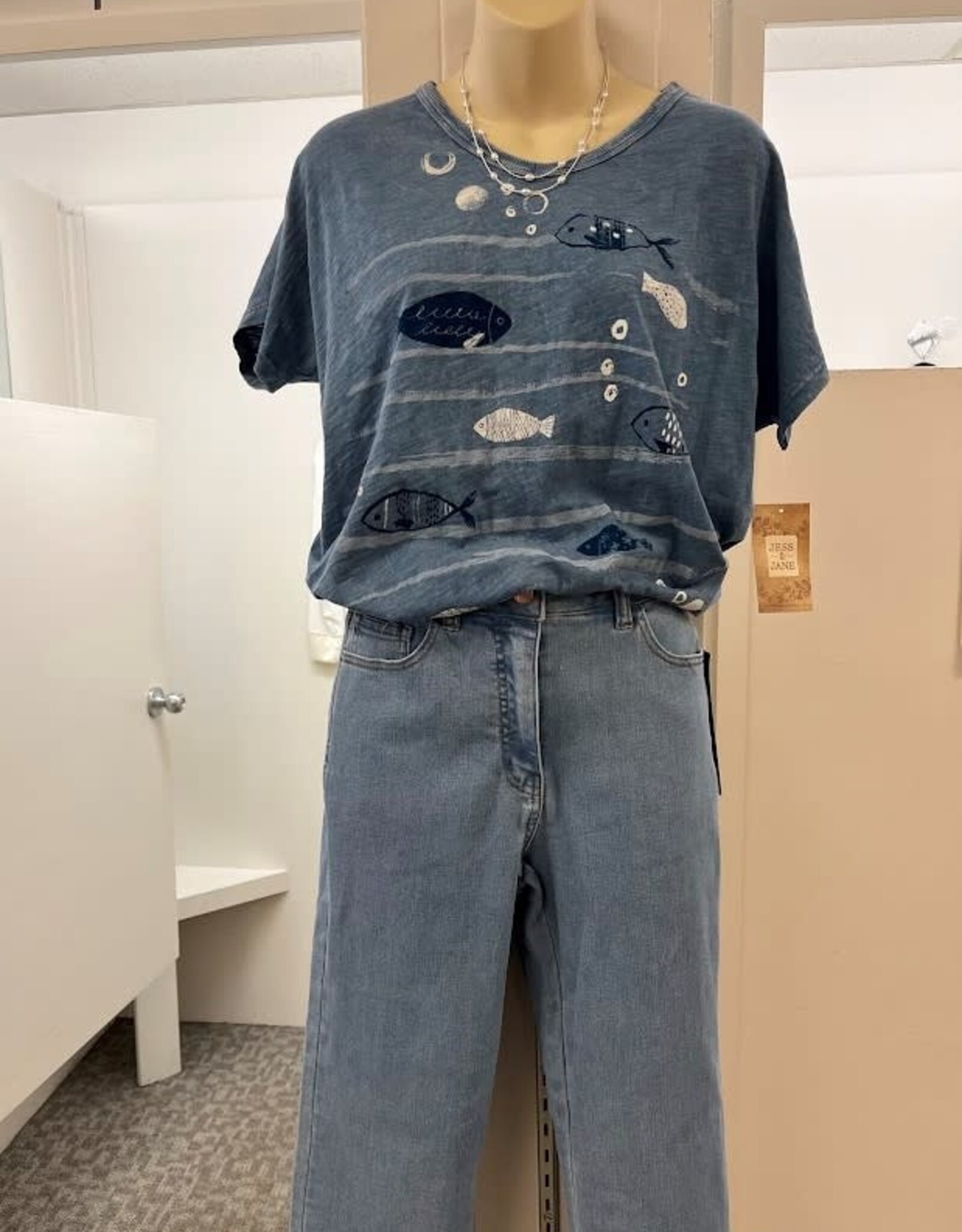 Slimsation Slimsation Light Indigo  Zip & Button Front Hi-Lo Hem Crop Pant