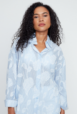 Renuar Renuar  Blue Combo Stripe w/ Floral Applique Button Up L/S Top